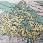 Kanada antik térkép nyomat 1927 zöld-sárga