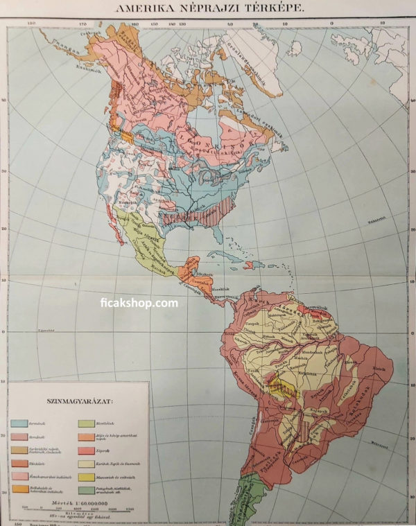 amerika néprajzi térképe eredeti nyomat 1911