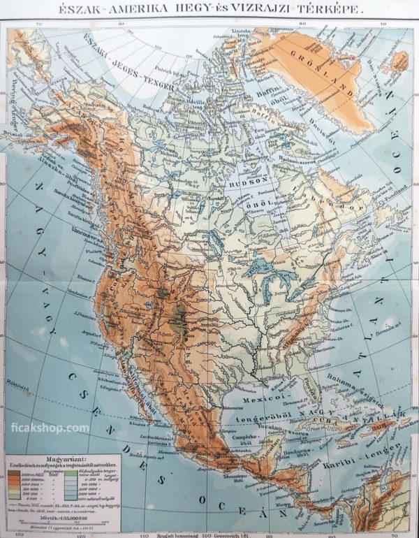 észak-amerika domborzati térkép eredeti nyomat