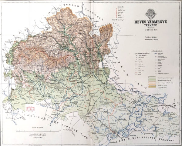 vármegye heves térkép nyomat 1895
