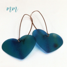 újrahasznosított műanyag fülbevaló szív hosszú kék