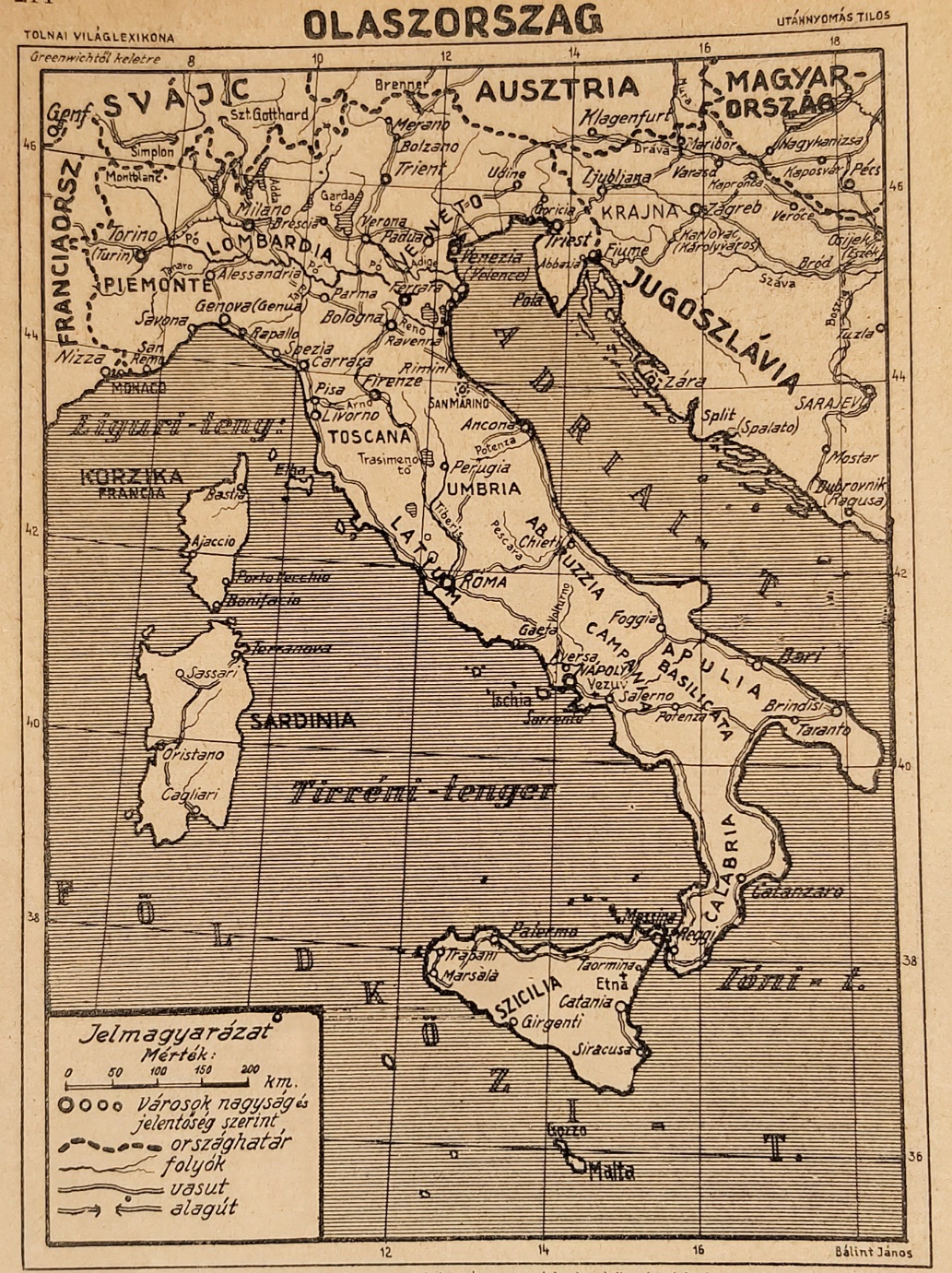 Olaszország eredeti régi nyomat