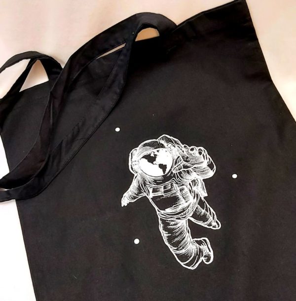 Űrhajós fekete vászon táska totebag