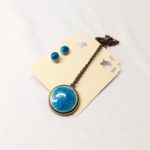 Kerámia nyaklánc bedugós fülbevaló szett kék-türkiz