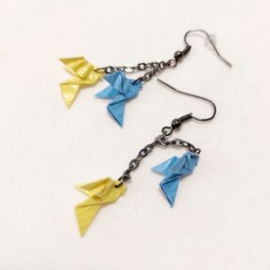 Béke galamb kék-sárga origami fülbevaló
