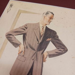 Elegáns férfiak eredeti divat illusztráció 1942 bordós 2
